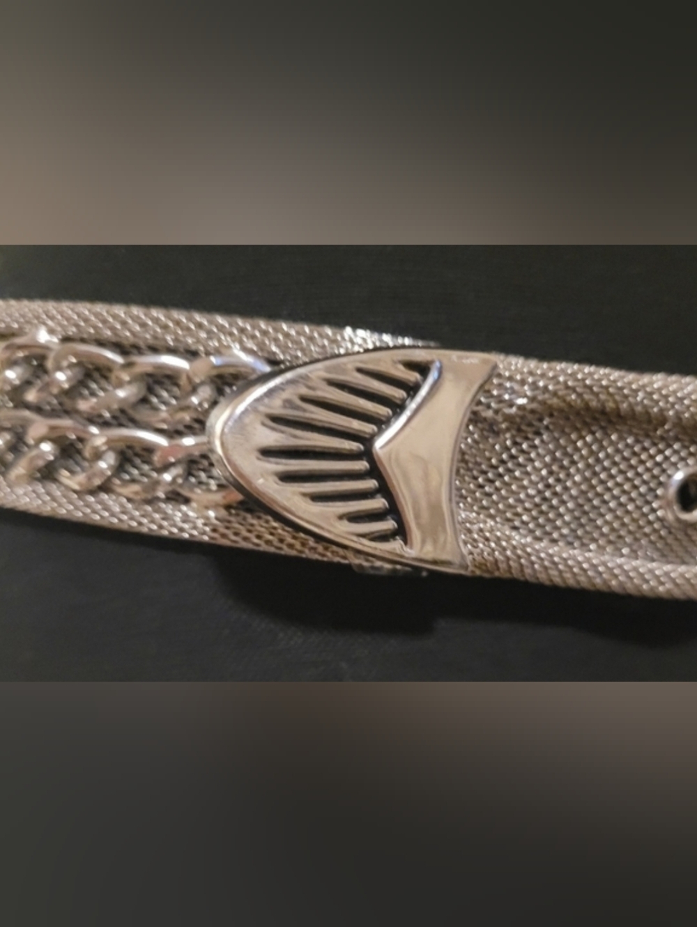 Rare Vintage 80s 90s Silver Mesh Statement Belt - Heavy Metal - L - Picture 4 of 10
